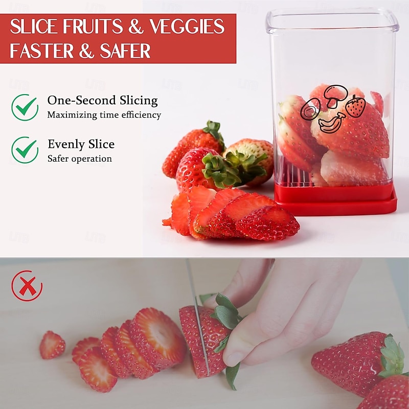 Stainless Steel Strawberry & Vegetable Slicer with Push Plate - Quickly Makes Fruit & Veggie Salad - Must Have Kitchen Gadget4