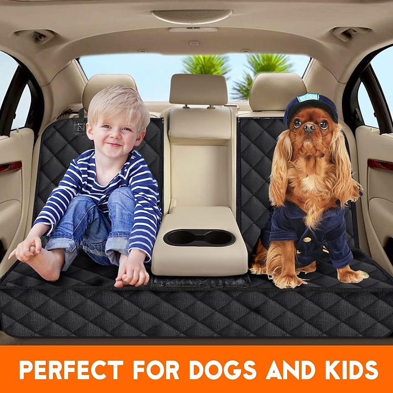 Dog Car Seat Cover Back Seat Cover for Dogs Pet Car Seat Protector Waterproof Bench Car Seat Cover Non-Slip Reat Seat Cover fits Middle Armrest for Most Cars Trucks SUVs3
