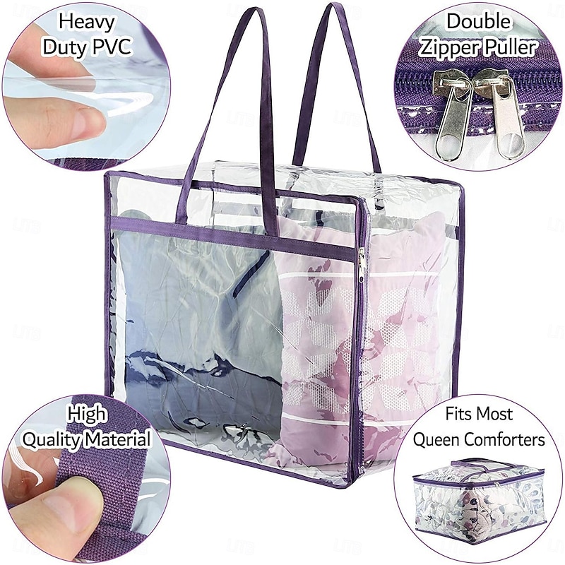 3 Pack Clear Vinyl Zippered Storage Bags 40L Sturdy Storage Bags for Sweaters, Blankets, Comforters, Bedding Sets3
