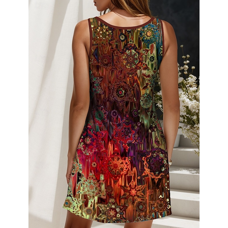 Women's Mini Dress Sundress Shift Dress Off The Shoulder Dress Vacation Casual Outdoor Going out Beach Regular Fit Ombre Graphic Geometric Sleeveless V Neck Red Blue Purple Green Summer Spring2