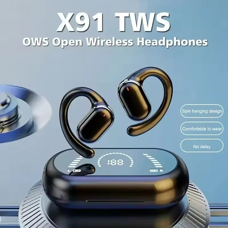 X91 Bluetooth 5.3 Hands-Free Headset Ear Hook Stereo Hi-Fi for Driving, Yoga, Fitness & Mobile Phones