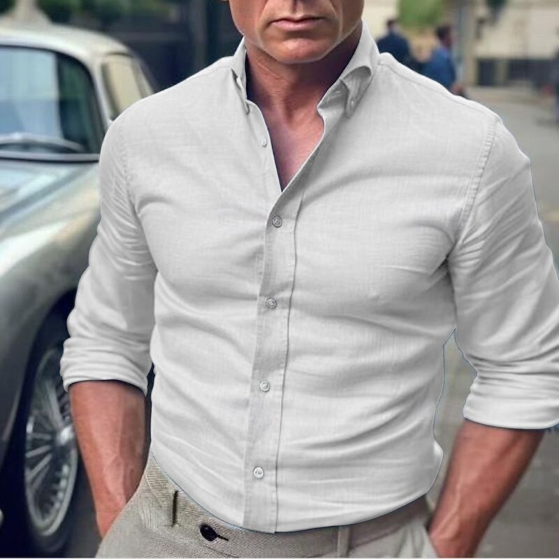 Men's Cotton Shirt Black White khaki Dark Gray Light Blue Long Sleeve Plain Lapel Vacation Casual Daily Clothing Apparel 100% Cotton Fashion Casual Comfortable4