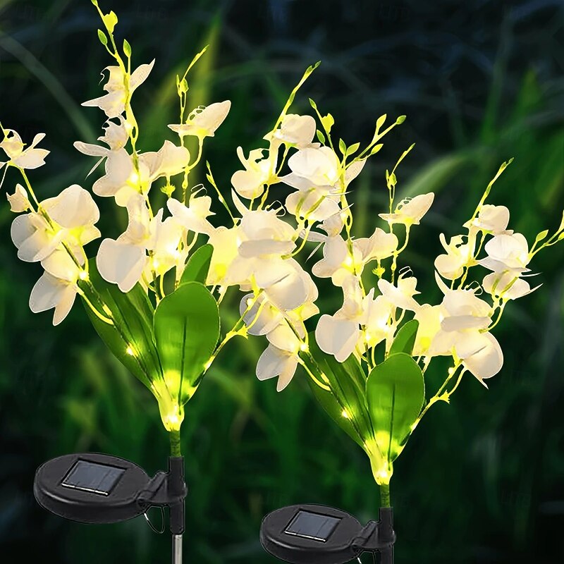 2PCS Solar Outdoor Waterproof Flower Lights Patio Lights Phalaenopsis Orchid Flower Lawn Light for Garden Terrace Yard Pathway Holiday Atmosphere Landscape Decoration3