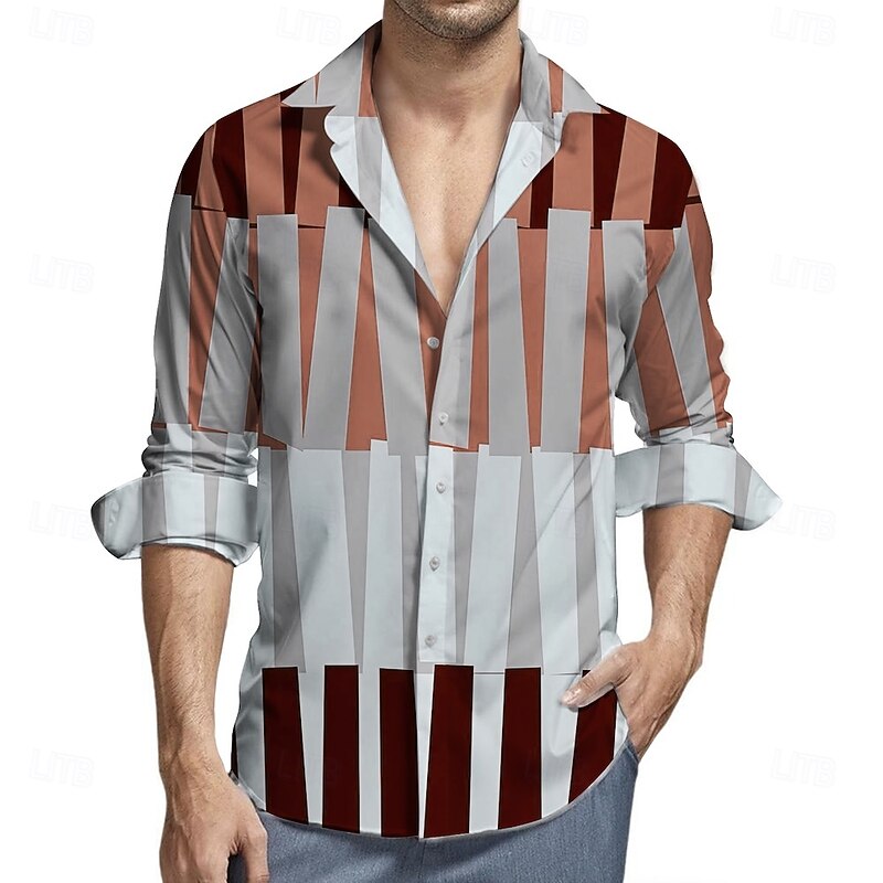 Retro Vintage 1970s Shirt Aloha Shirt Hippie Striped Fancy Dress Men's Masquerade Party Daily Wear Pride Parade Adults' Shirt2