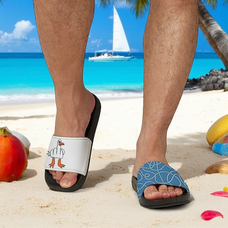 Men's Slide Sandals with Goose and Rope Pattern – Comfortable & Stylish Beach - Inspired Style for Men in Summer Beach Trips2