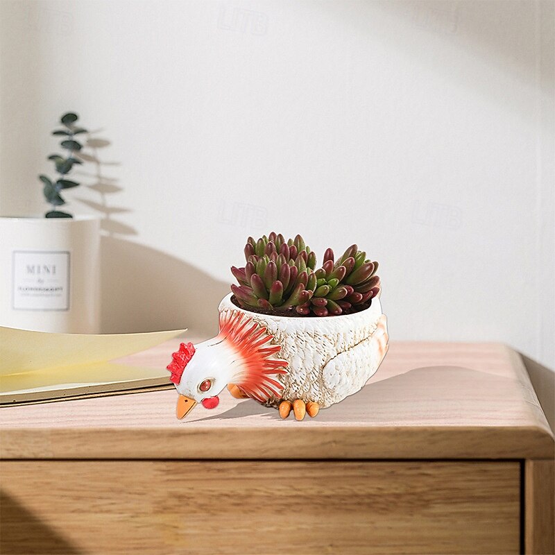 Planter Pots Resin Figurine for Succulent, Rooster and Duck Planter, Garden Yard Decoration, Simple Style Outdoor Indoor Decor, Cute Animal Succulent Pots3
