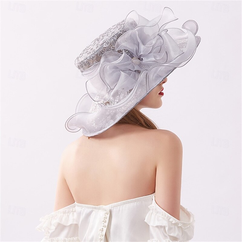Hats Organza Sun Hat Holiday Tea Party Horse Race Cocktail Elegant Vintage Cute With Floral Headpiece Headwear3