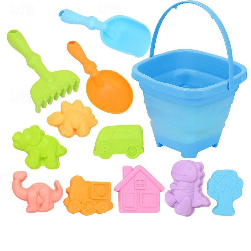 12 Pack Collapsible Foldable Beach Sand Buckets and Shovels Set - Beach Toys for Kids with Sand Molds Silicone Beach Sand Pails for Travel Kids and Toddlers - Main Image