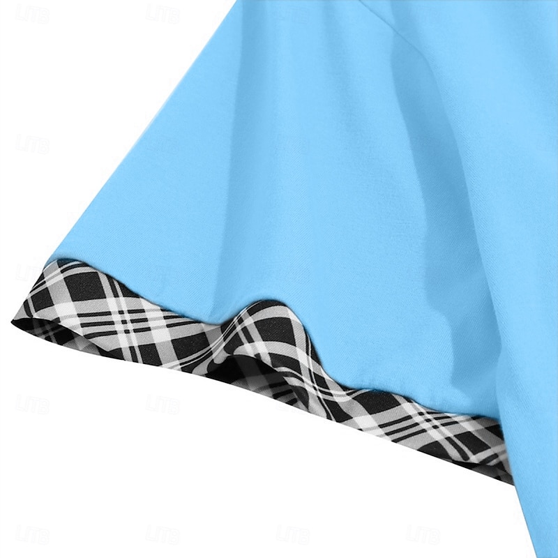 Men's Cotton Blend Polo Shirt Golf Shirt Casual Holiday Lapel Short Sleeve Fashion Basic Houndstooth Plaid / Check Patchwork Pocket Summer Regular Fit White Orange Khaki Dark Gray Light Blue Cotton4