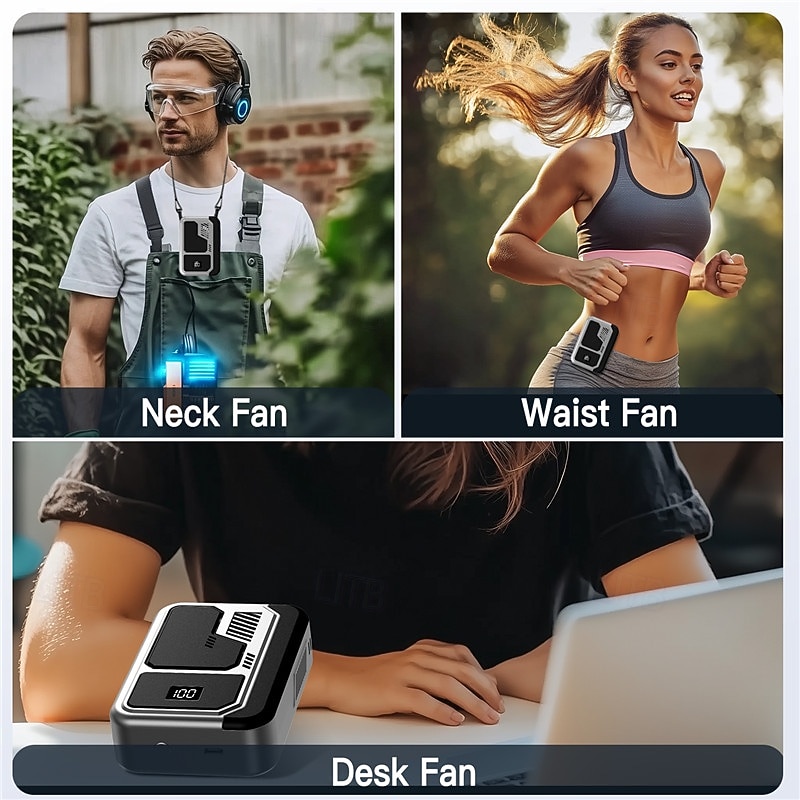 3-in-1 Portable Neck Waist Desk Fan – Powerful Cooling, Digital Display, Quiet Operation2