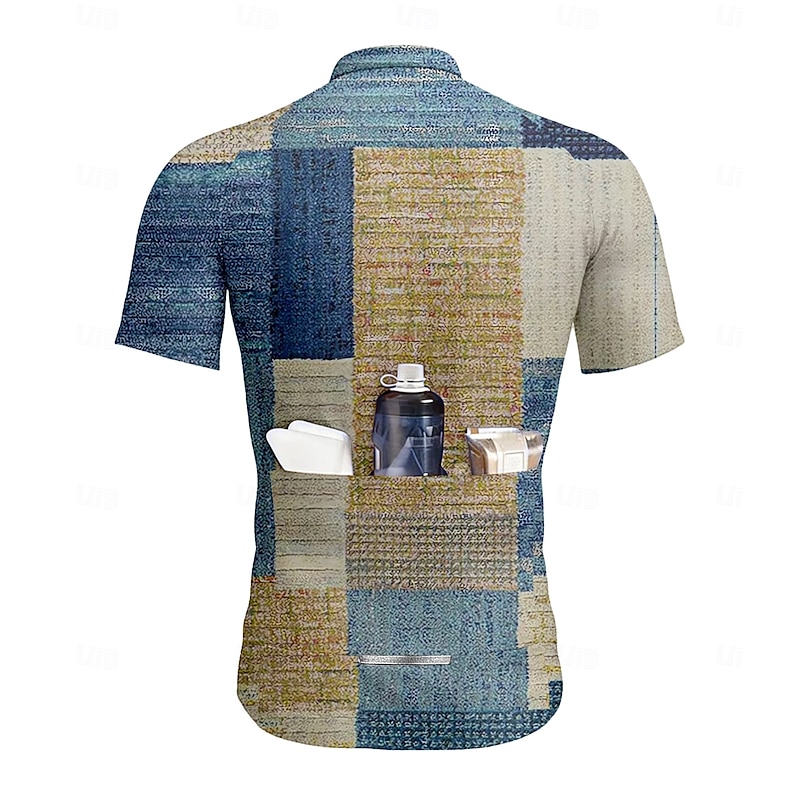Men's Cycling Jersey Graphic Geometric Geometic Short Sleeve Bike Tee Tshirt Top with 3 Rear Pockets UV Resistant Quick Dry Front Zipper Reflective Strips Sports Blue Clothing Apparel2