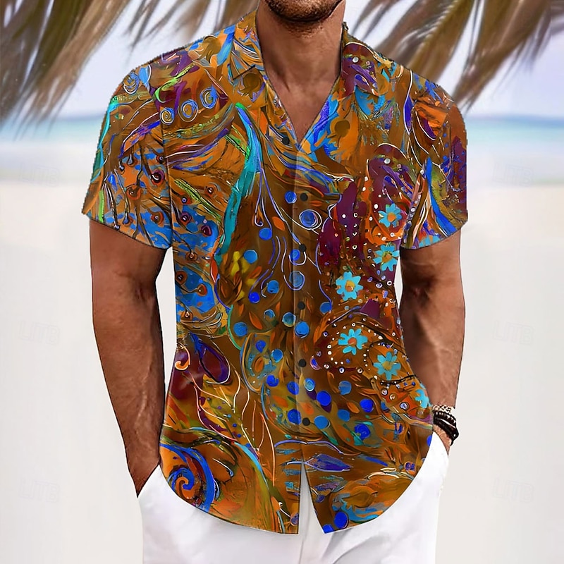 Men's Floral Print Flowers Shirt Summer Hawaiian Shirt Button Up Shirt Short Sleeve Hawaiian Resort Vacation Holiday Beach Wear Summer Spring Turndown 3D Print Collared Shirts Yellow Blue Orange3