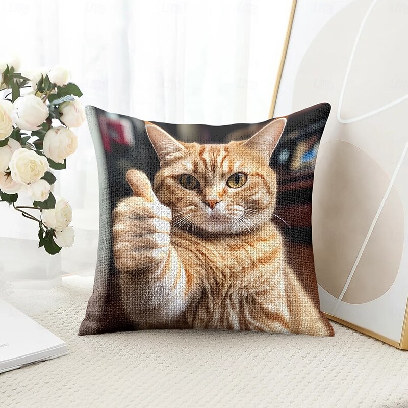Funny Animal Cat Decorative Toss Pillows Cover 1PC Soft Square Couch Cushion Case Pillowcase for Bedroom Livingroom Sofa Chair4