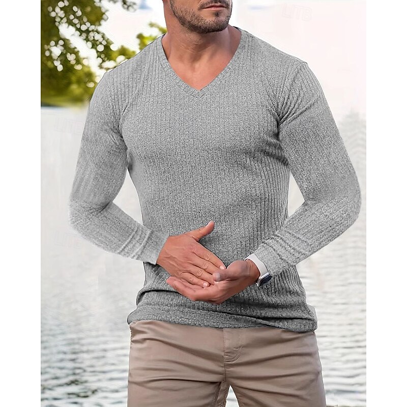 Men's T Shirt Henley Shirt Tee Short Sleeve Shirt Long Sleeve V Neck Spring &  Fall Plain Fashion Designer Basic Plain Vacation Street Going out Black Pink Light Blue Top Tee for Men3