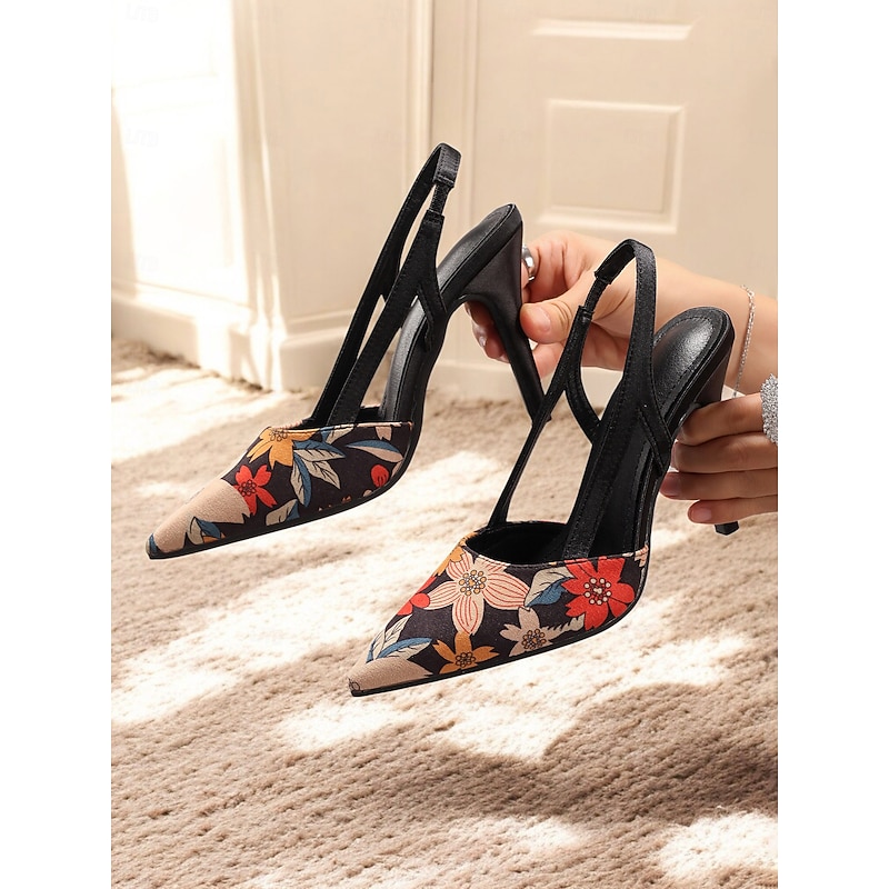 Women's Floral Slingback High Heels – Elegant Pointed Toe Stiletto Pumps for Office, Party, or Evening Events2