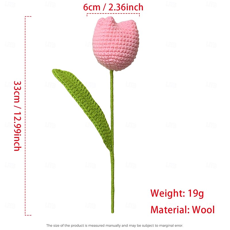 1 Branch Crochet Tulip Flower, Knitted Artificial Flower for Home Decor, Eternal Handmade Gift for Women, Girls, Friends, Birthday, Wedding Party2