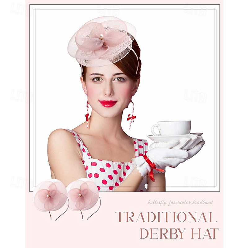 Fascinators Hats for Women Tea Party Elegant Headband Derby Hats with Hair Clip for Wedding Bride Party4