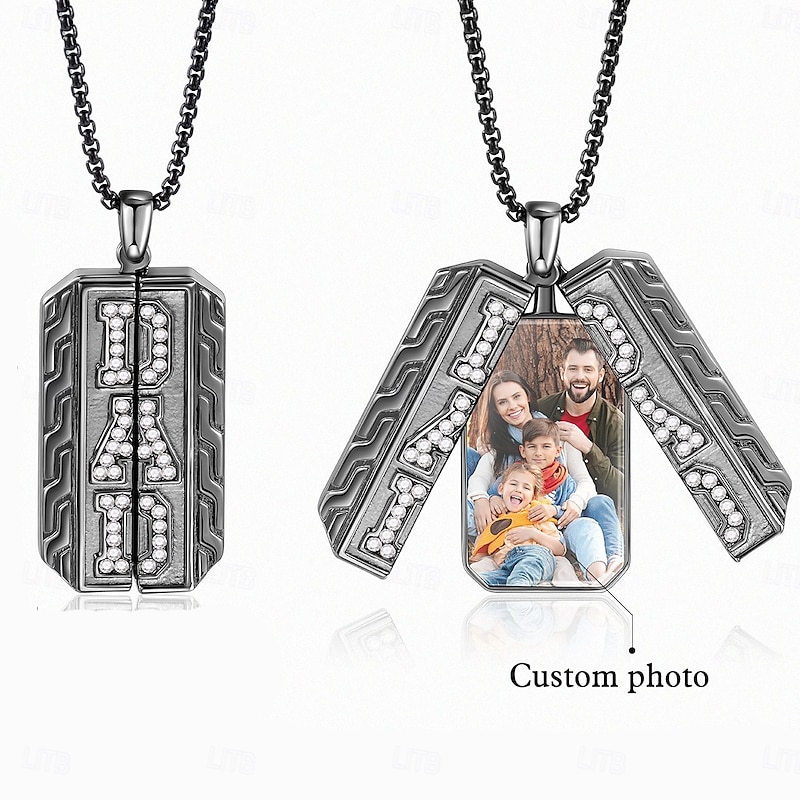 Personalized Photo Necklace Custom Best Gift for Dad, Heartfelt Jewelry Gift Engraved with Memory, Father's Day, Birthday, Wedding, Anniversary Gift
