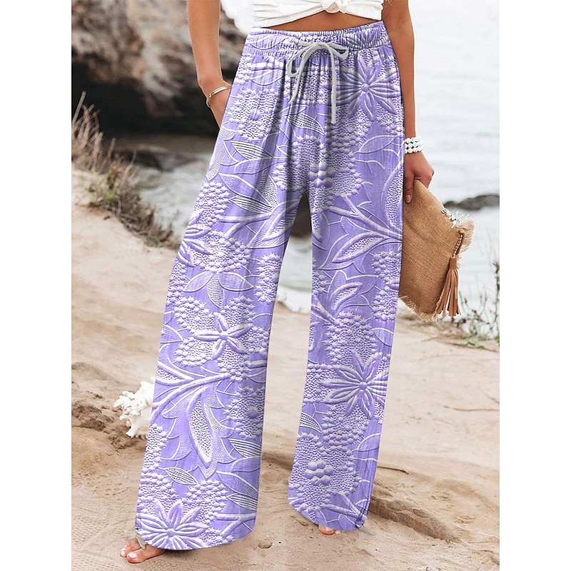 Women's Wide Leg Chinos Baggy Pants Vacation Vintage Fashion Full Length High Waist Floral Graphic Printing Thermal Warm Soft Breathable Micro-elastic Vacation Street Causal Black Pink Light Brown4