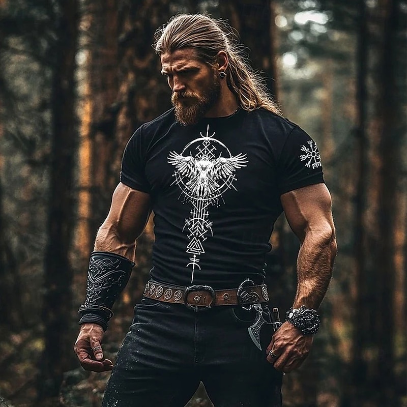 Men's Viking T Shirt Short Sleeve T shirt 3D Print Crew Neck Shirt Fashion Daily Basic Street Casual Daily Black 1 Black Black 2 Summer Spring All Seasons Clothing Apparel S M L XL XXL XXXL2