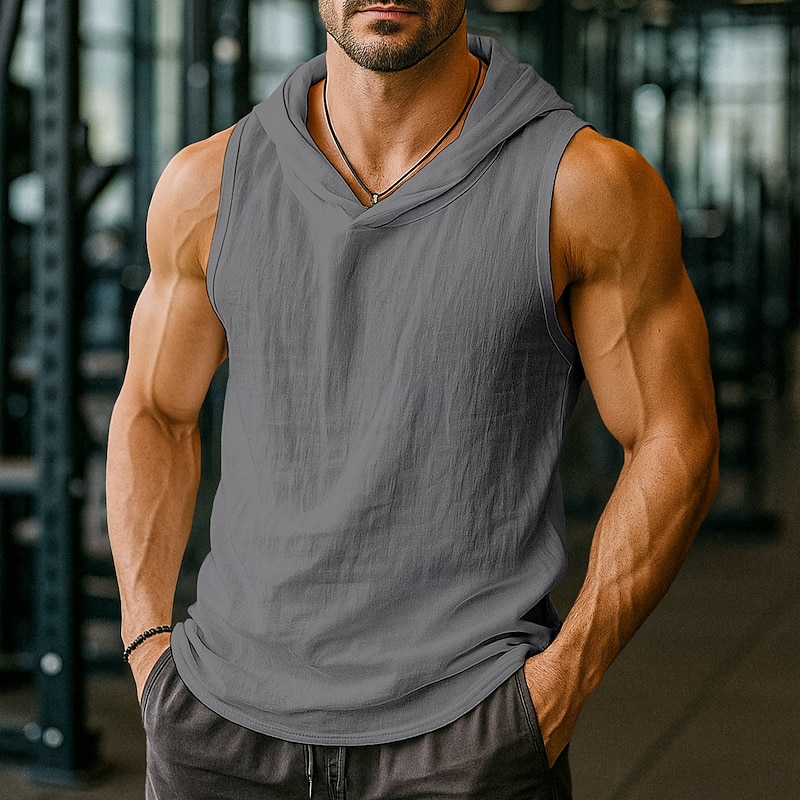 Men's Tank Top Henley Shirt Vest Top Undershirt Sleeveless Hooded Summer Plain Fashion Designer Sporty Hooded Outdoor Casual Going out White Top Tee for Men4