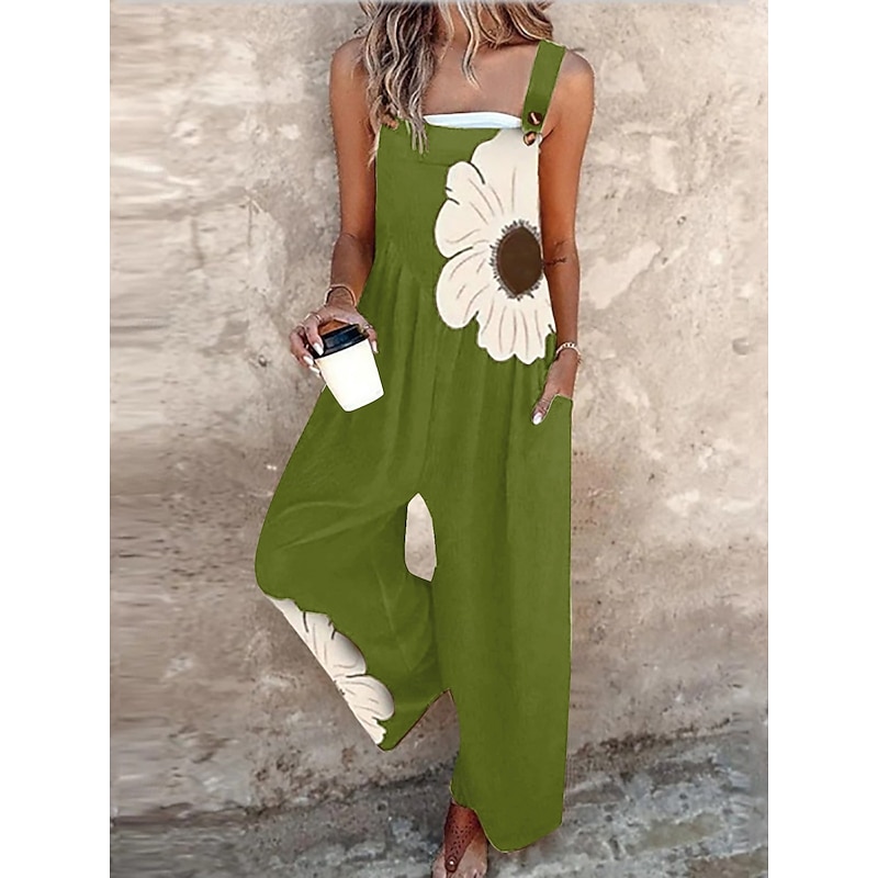 Women's Jumpsuit Active Floral Sleeveless Bootcut Vacation Street Regular Fit Black Pink Blue Summer4