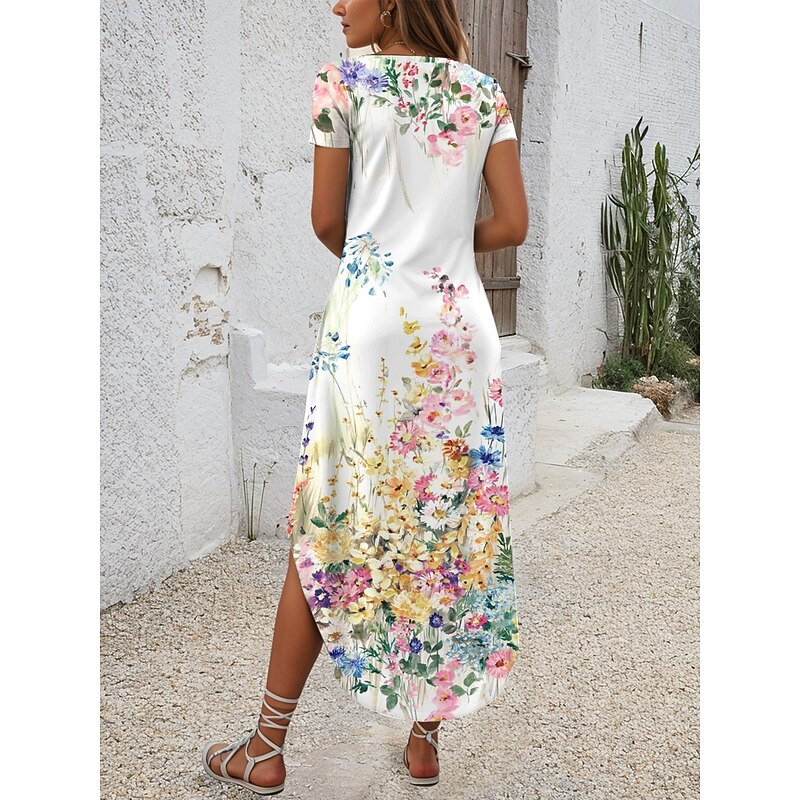 Women's Midi Dress T Shirt Dress Tee Dress Summer Dress Casual Daily Regular Fit Floral Graphic Short Sleeve Crew Neck White Summer2
