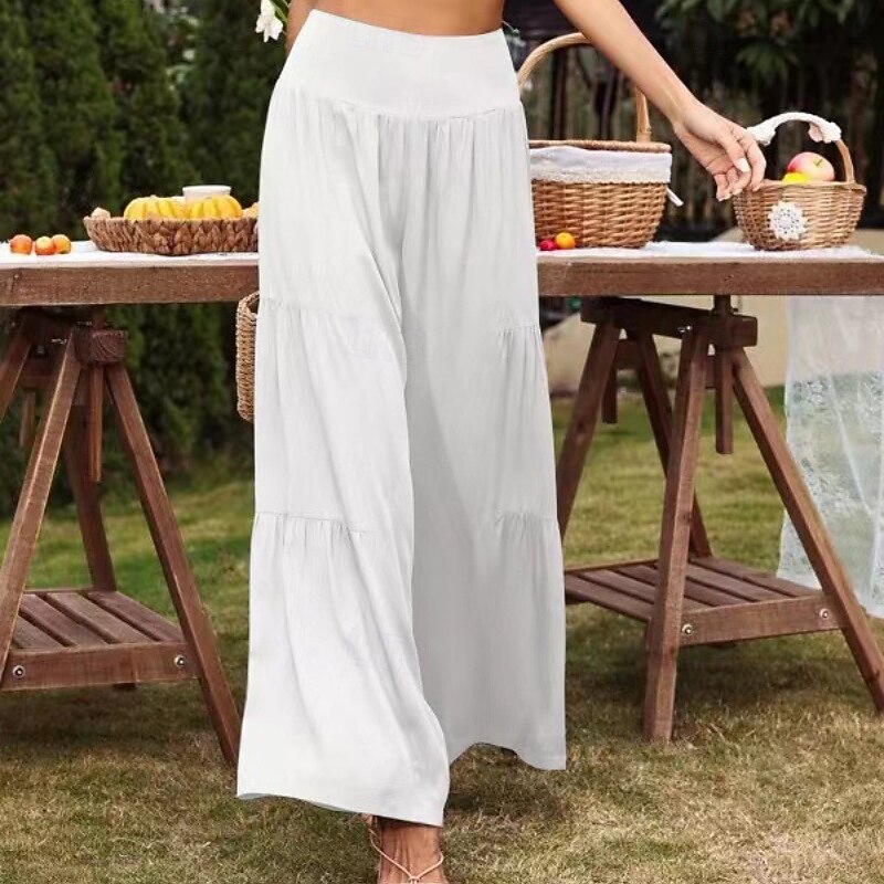 Women's Cotton Linen Pants Slacks Fashion Full Length Natural Plain Elastic Waist Outdoor Comfortable Casual Daily Weekend Dark Magenta Wine Navy Light Sky Blue Summer Regular Fit2