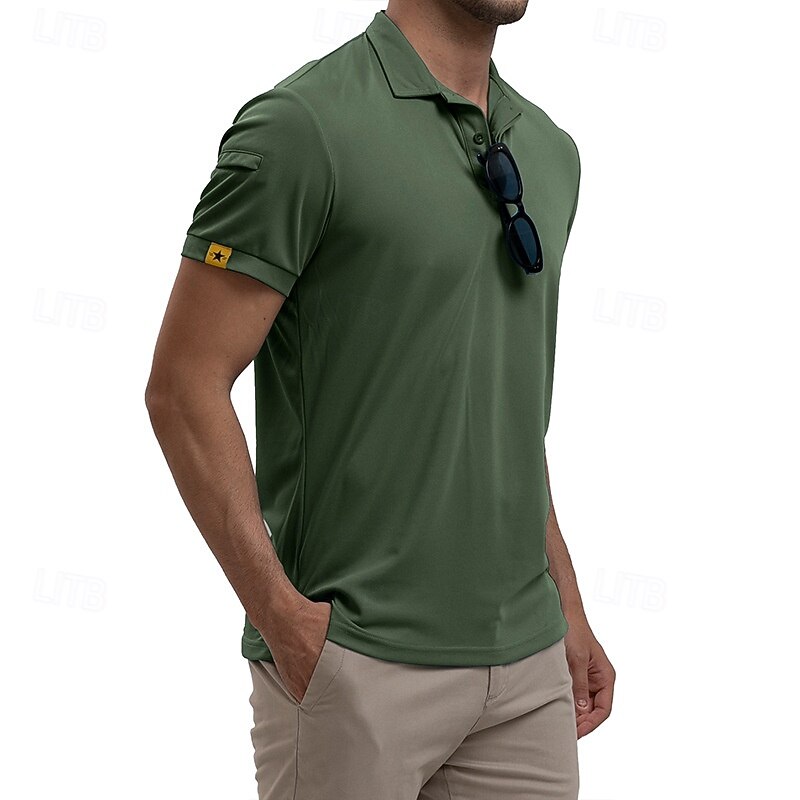 Men's Golf Shirt Golf Polos Shirts Work Casual Lapel Short Sleeve Basic Modern Plain Patchwork Buttons Summer Regular Fit Blue Sky Blue Army Green Golf Shirt4