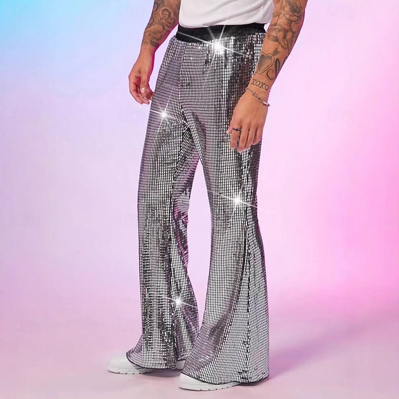 Retro Vintage 1980s Bell Bottom Pants Flared Trousers Disco Sequin Bootcut Fancy Dress Men's Halloween Carnival Pride Parade Pride Month Adults' Pants All Seasons