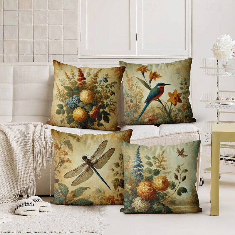 Vintage Pastoral Decorative Toss Pillows Cover 4PC Soft Square Couch Cushion Case Pillowcase for Bedroom Livingroom Sofa Chair2