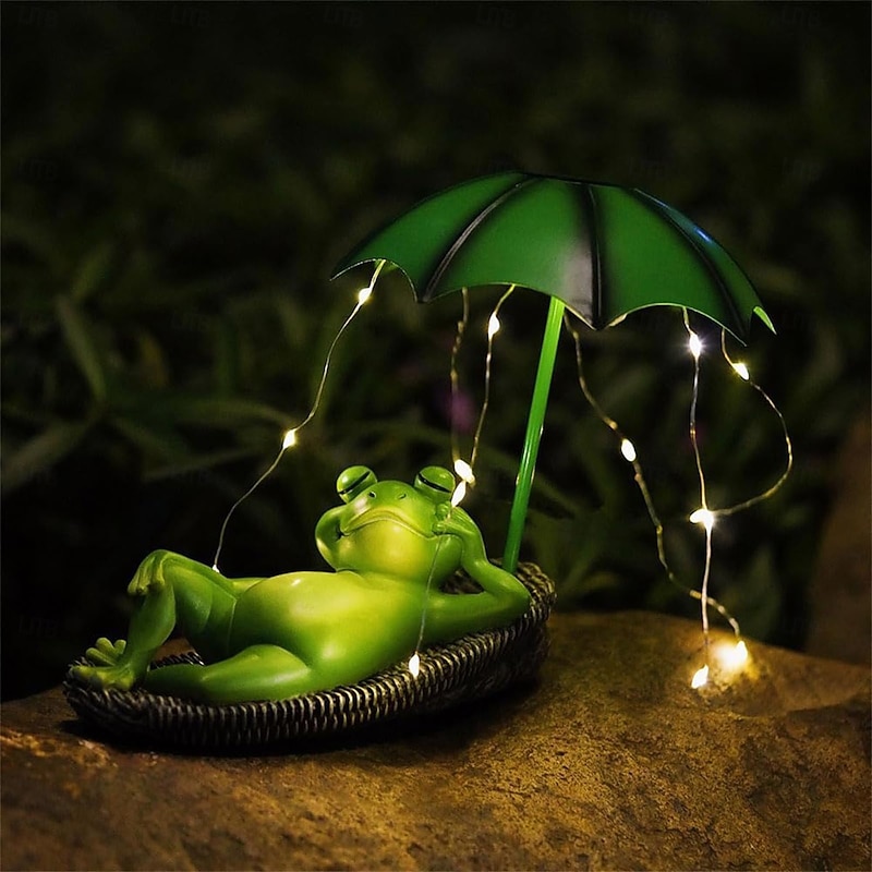 1 Pc outdoor solar waterproof umbrella lying flat frog decorative light ornament light courtyard garden lawn path landscape light cute design4
