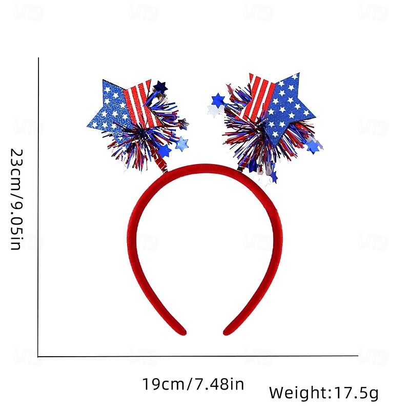 2 Pcs 4th of July Headband Independence Day Hair Accessories Patriotic Party Hair Supplies USA Flag Star Design Blue Red Ribbon Stars Hair Decoration Cute Hair Hoop for Women Girls Kids3