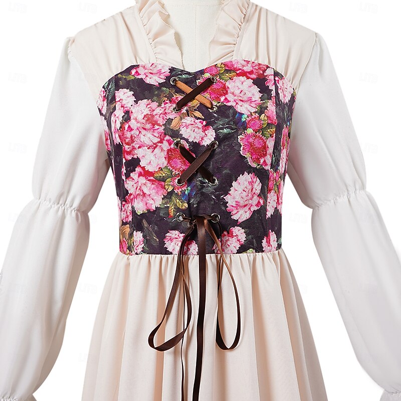 Retro Vintage Medieval Renaissance Dress Princess Outlander Floral Floral Fancy Dress Women's Fantasy Halloween Carnival Masquerade Event / Party Adults' Dress All Seasons4