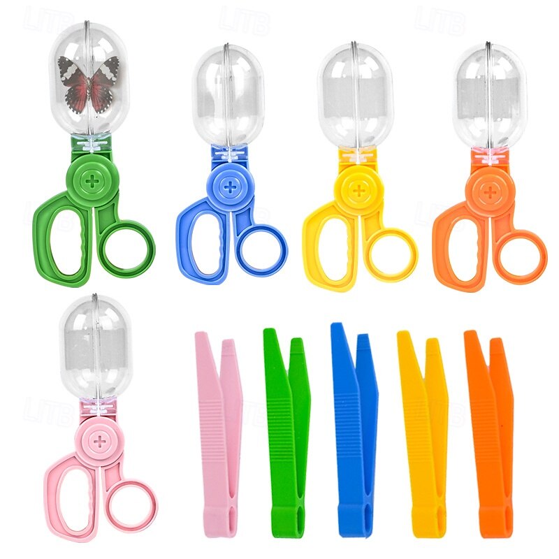 Children's Insect Capsule Clip Transparent Compartment Scissors Clip Insect Catching Clip Plastic Tweezers Pointed Tweezers Accessories