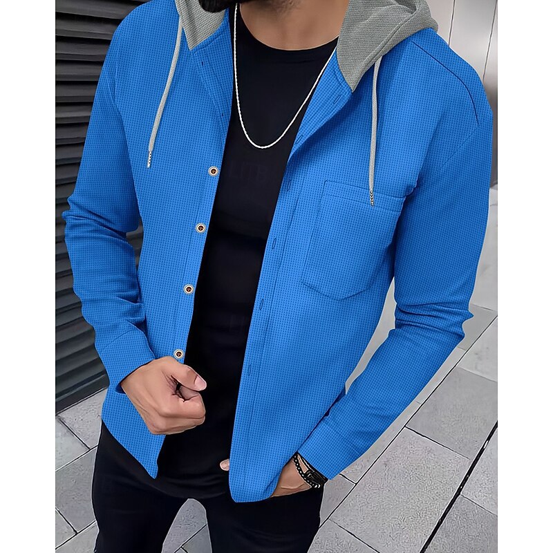 Men's Lightweight Jacket Summer Jacket Shirt Jacket Transition Jacket Vacation Daily Warm Pocket Spring &  Fall Color Block Fashion Classic Hooded Regular Black White Royal Blue Khaki Gray Jacket4