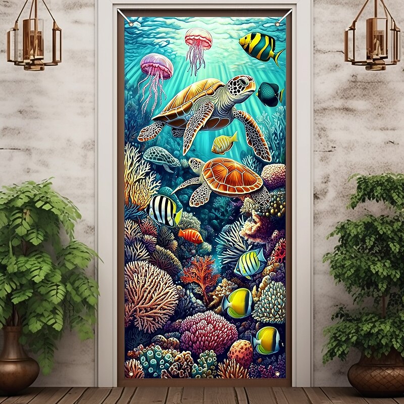Ocean Creatures Door Decorations Door Covers Door Tapestry Door Curtain Decoration Backdrop Indoor/Outdoor Door Banner for Front Door Farmhouse