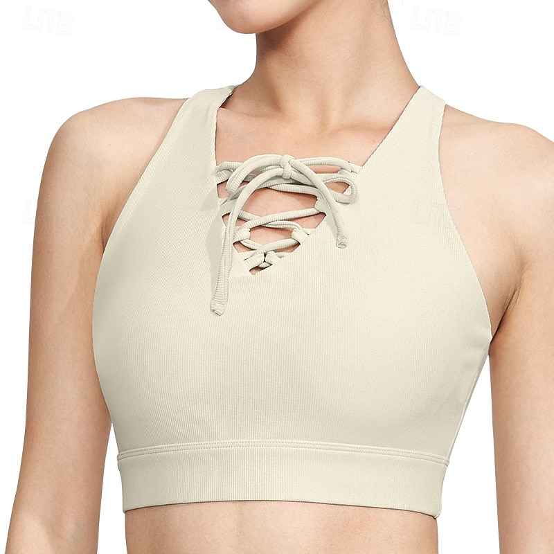 Women's Sports Bra Deep V Quick Dry Lightweight Breathable Racerback Sleeveless Light Support Sports Solid Color Sports Bra For Gym Workout Gymnastics Running Activewear