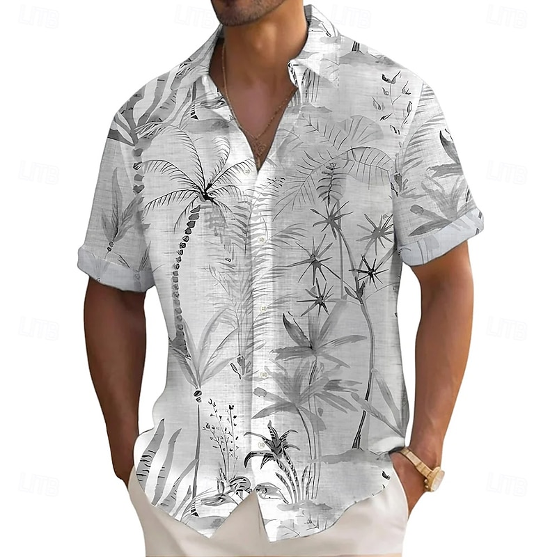 Men's Coconut Tree Tropical Plants Casual Shirt Summer Hawaiian Shirt Button Up Shirt Short Sleeve Hawaiian Vacation Holiday Beach Wear Summer Spring Turndown 3D Print Linen Like Shirt Purple Green2