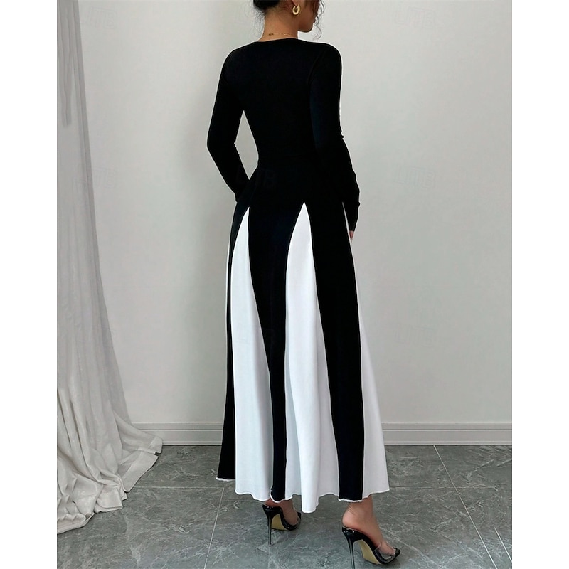 Women's Long Dress Maxi Dress Graduation Dress Casual Dress Fashion Modern Outdoor Vacation Daily Regular Fit Color Block Long Sleeve Crew Neck Black Summer Spring2