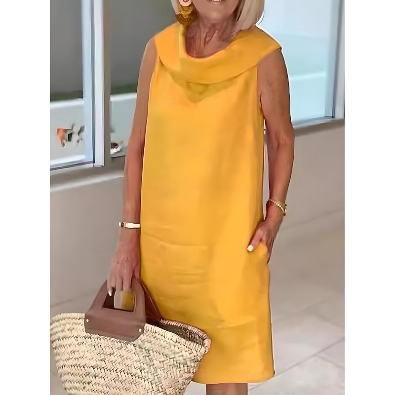 Women's Long Dress Maxi Dress Cotton Linen Dresses Casual Dress Elegant Stylish Basic Vacation Party Work Regular Fit Plain Sleeveless Shirt Collar Black Yellow Pink Blue Summer Spring2