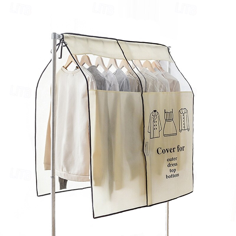 Garment Dust Cover for Clothes Rack, Non-Woven Full-Cover Wardrobe Storage Bag for Hanging Clothes, Anti-Dust Standing Closet Organizer for Bedroom4