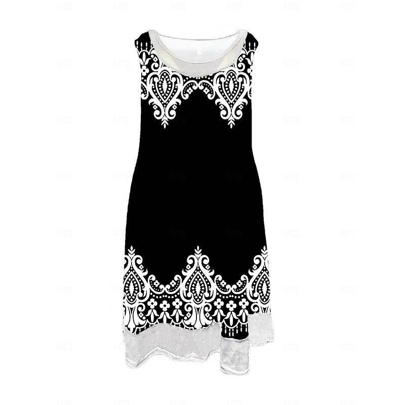 Women's Midi Dress Tank Dress Fashion Classic Outdoor Daily Weekend Regular Fit Graphic Geometric Sleeveless Crew Neck Black And White Spring Fall3