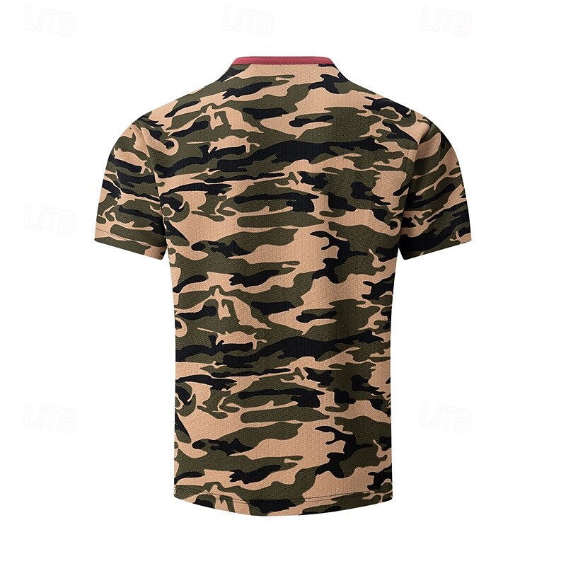 Men's T Shirt Henley Shirt Tee Short Sleeve Shirt Short Sleeve Crewneck Summer Camo / Camouflage Fashion Designer Basic Graphic Vacation Street Going out Dark Green Light Grey Military Green Top Tee3