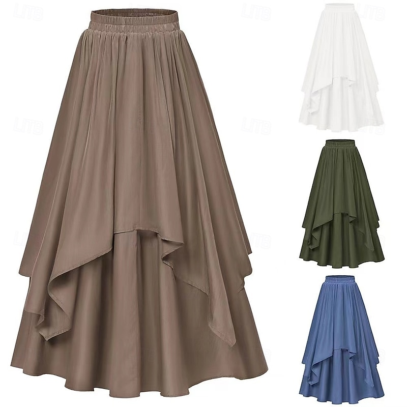 Retro Vintage Medieval Renaissance Ankle Length Skirt Maxi Skirt Solid Color A-Line Fancy Dress Women's Celtic Pirate Masquerade Casual Daily Adults' Skirt