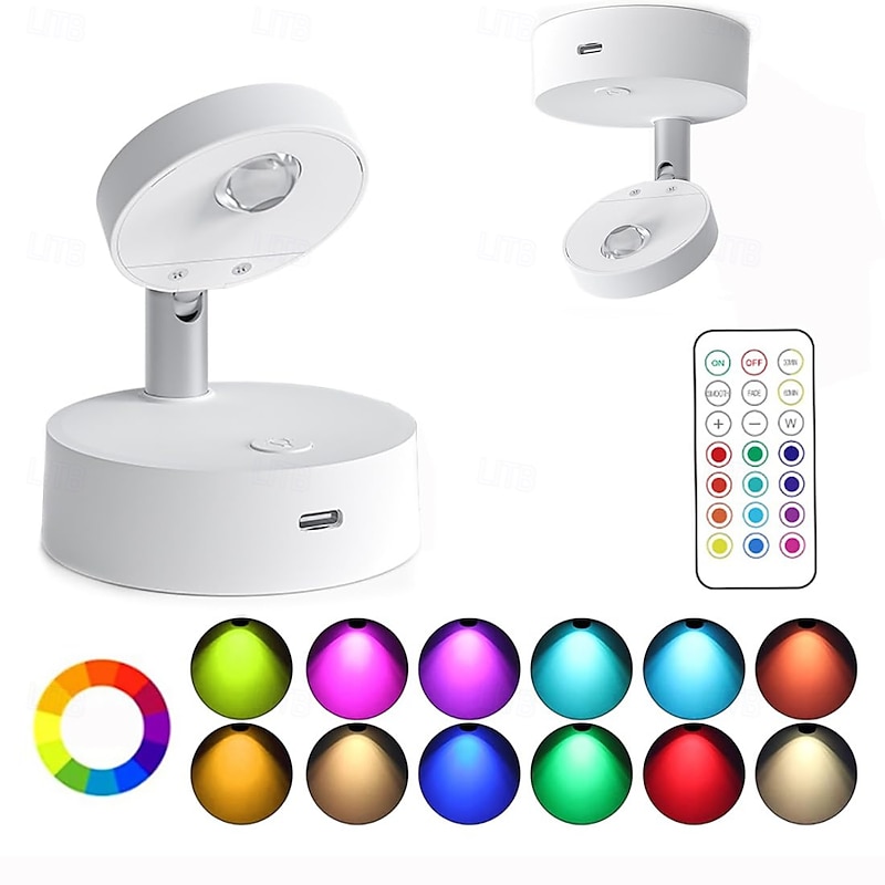 1 Pc Rgb13 Color Tone Light Charging Spotlight Remote Control Wall Lamp Mural Lamp Bedside Lamp Reading Lamp Adjustable Rotation