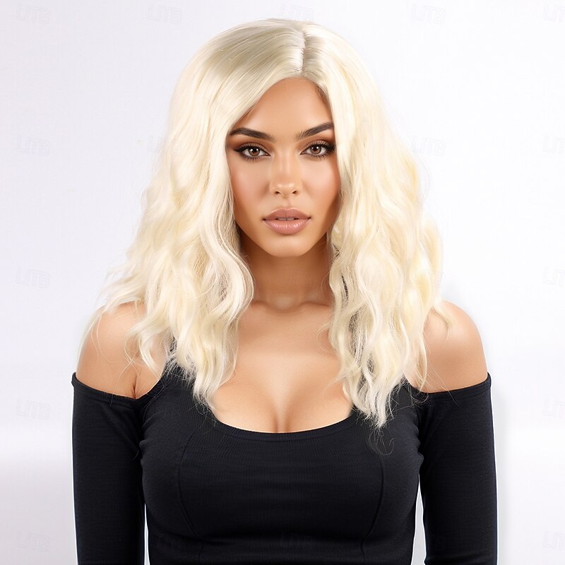 Synthetic Wig Bouncy Curl Curly Weave Middle Part Asymmetrical Machine Made Wig 14 inch A1 Synthetic Hair Women's Elastic Comfortable Color Gradient Blonde2
