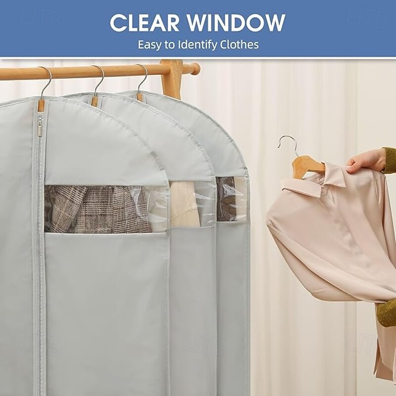 5 Packs Garment Bags for Hanging Clothes Suit Bags for Closet Storage and Travel Grey Suit Cover Bags with Clear Window for Coats Jackets Shirts2