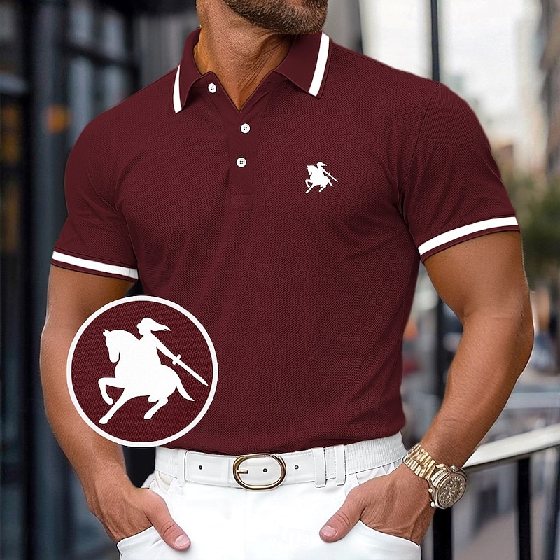 Men's Cotton Polo Shirt Golf Polos Shirts Work Business Ribbed Polo Collar Classic Short Sleeve Basic Modern Solid Color Buttons Logo Spring & Summer All Seasons Regular Fit Dark Red Yellow Navy Blue