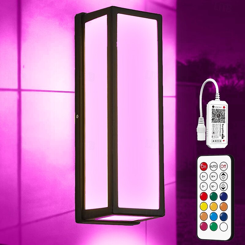 LED Outdoor Wall Light with Color Change of 15-10in Modern RGBWW Outdoor Waterproof IP65 Wall Light Intelligent Porch Light WIFI APP Control Music Synchronization Timed for Courtyard Porch Decoration